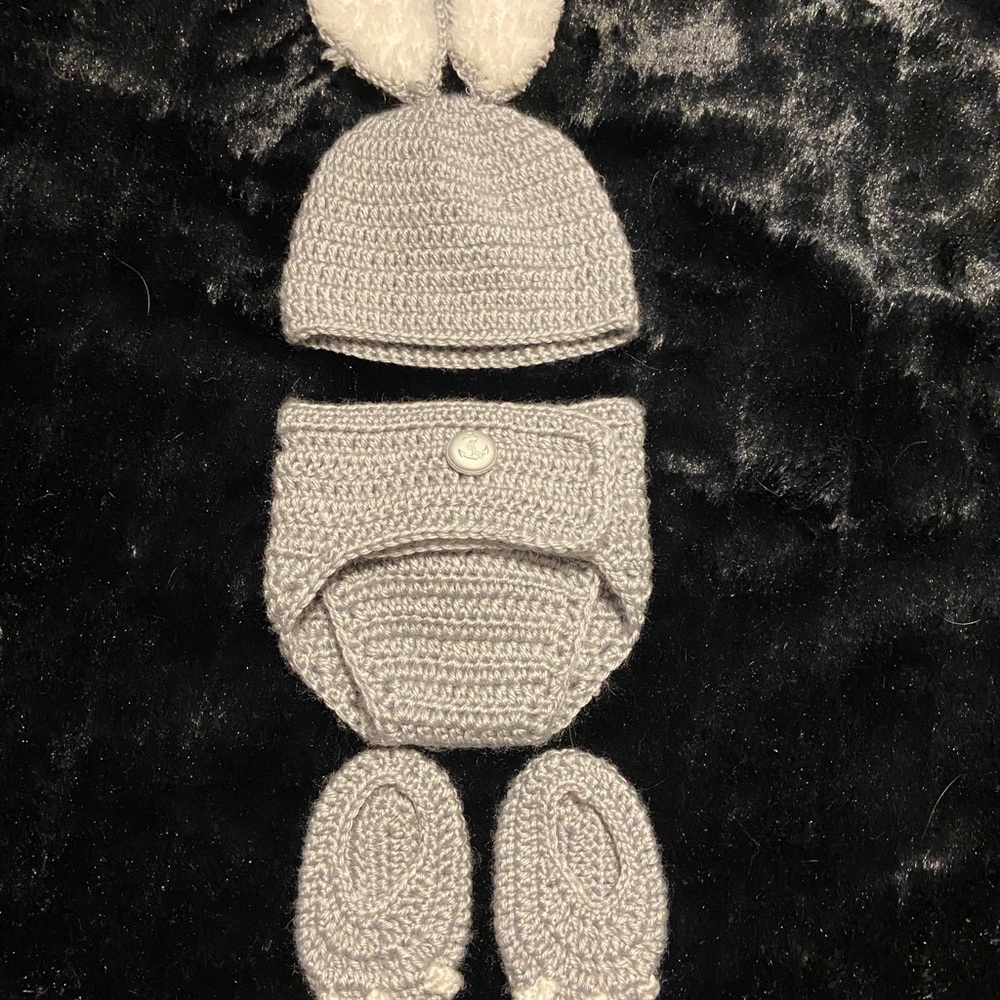 Gray Knitted Baby Bunny Set